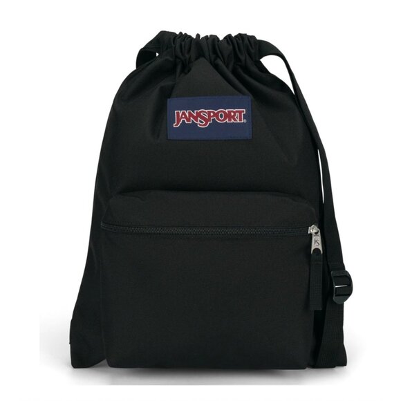Jansport Handbags - Jansport Black Drawstring Backpack With Front Zippered Pocket & Adjustable Strap